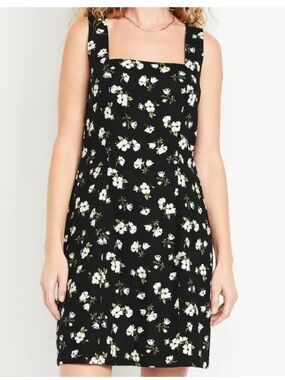 Old Navy Black Floral Square-Neck Mini Dress